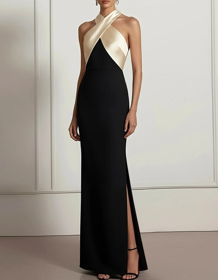 Vestido Maxi Sem Costas com Blocos de Cor