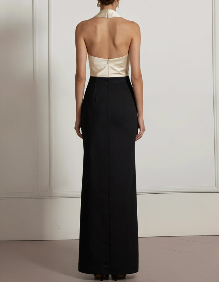 Maxikleid mit Farbblock und rückenfreiem Design