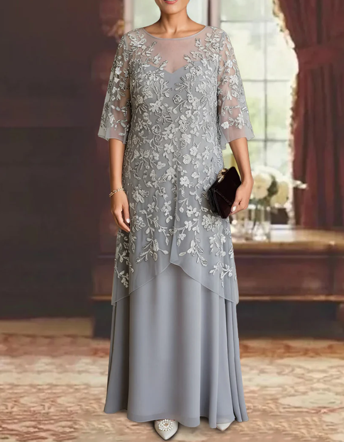 Embroidered Chiffon Cover-Up Maxi Dress