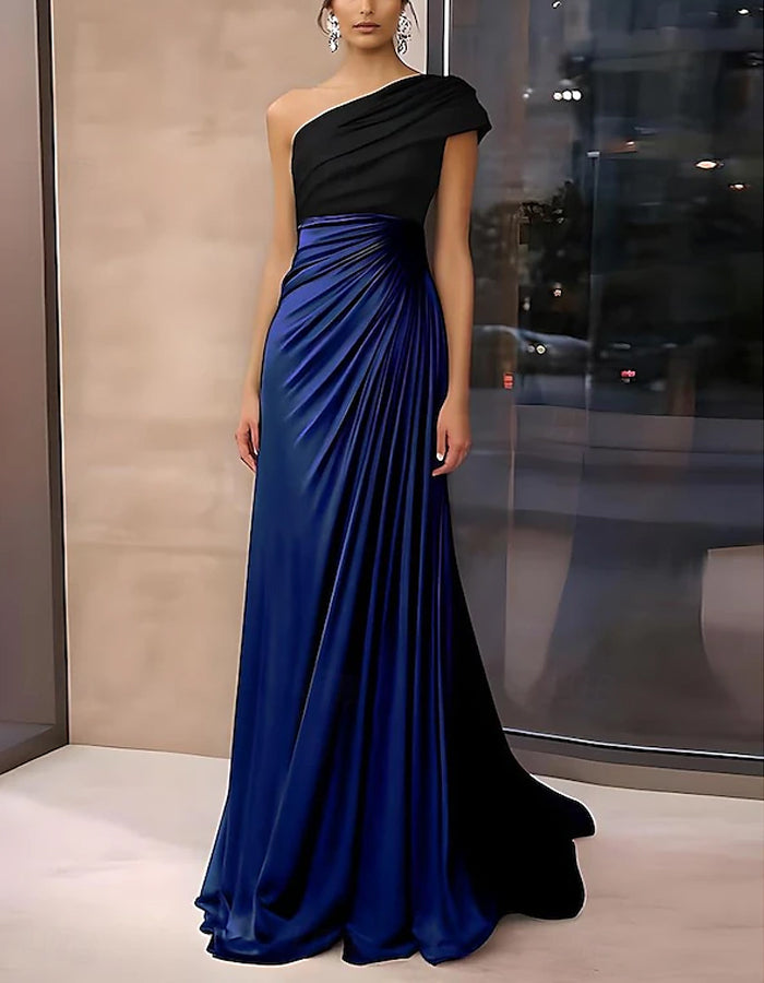 Maxikleid aus Satin mit Farbblock und einem Schulterriemen