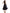 Midikleid aus schwarzem Satin mit Print und tailliertem Bund