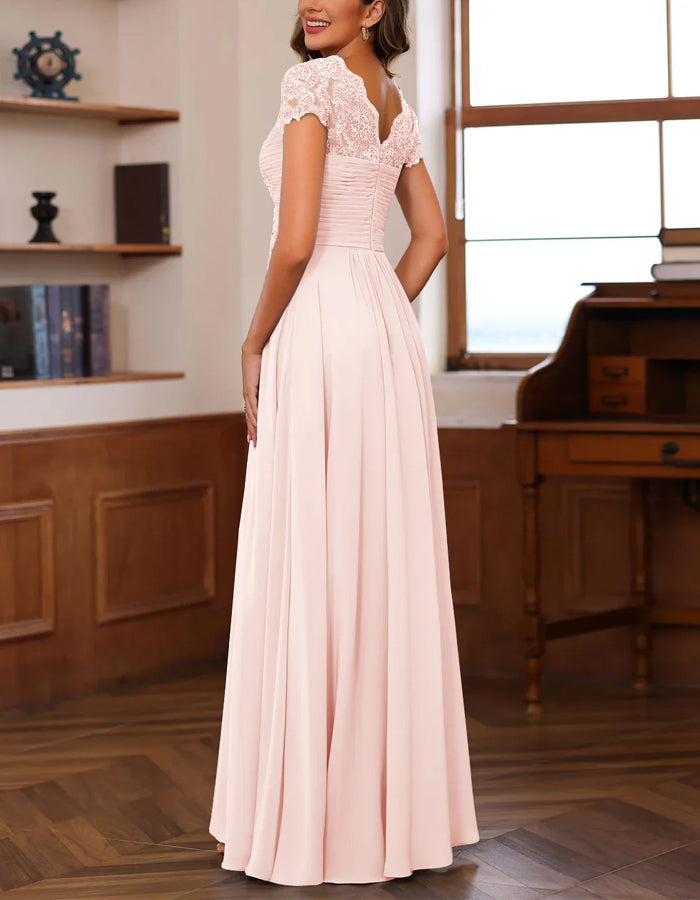 Solid Color Chiffon Lace Layering Maxi Dress