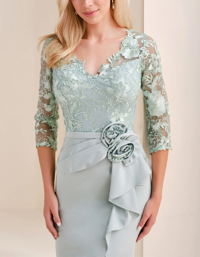 Solid Color Lace Patchwork 3d Flower Fishtail Maxi Dress