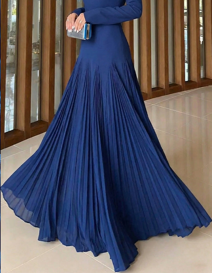 Königsblaues Maxikleid mit langen Ärmeln, plissiertem Fischschwanz