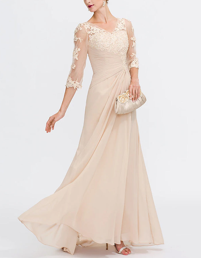 Nacktes Chiffon-Maxikleid mit Spitzenbesatz