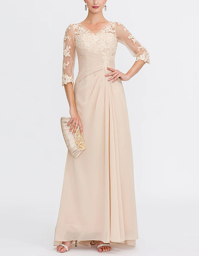 Nacktes Chiffon-Maxikleid mit Spitzenbesatz