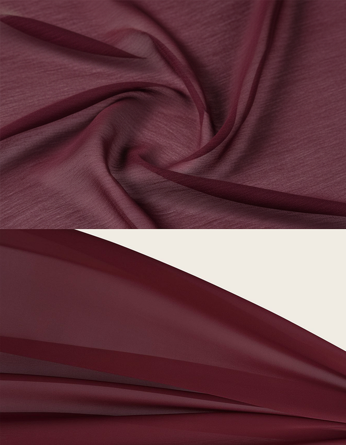 Abito lungo in chiffon bordeaux con collo alto
