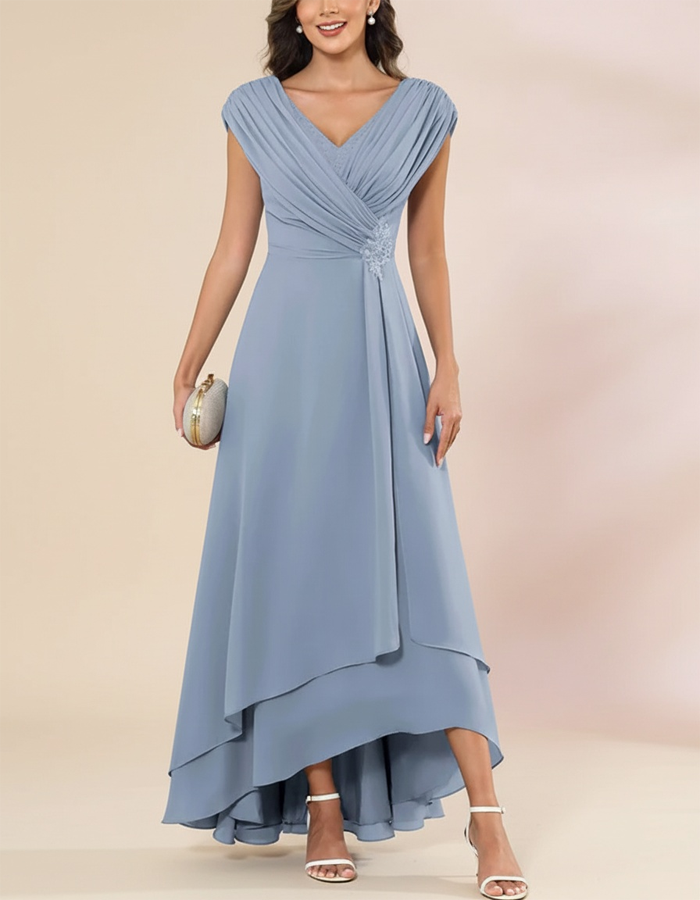 Maxi-jurk van chiffon met V-hals en kruisplooien