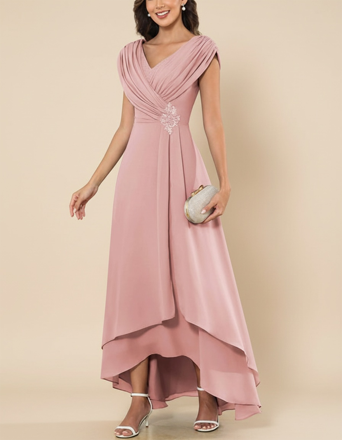 Maxi-jurk van chiffon met V-hals en kruisplooien