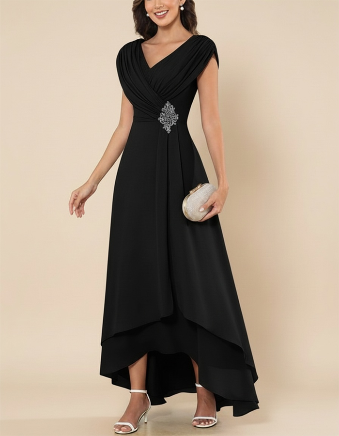 Maxi-jurk van chiffon met V-hals en kruisplooien