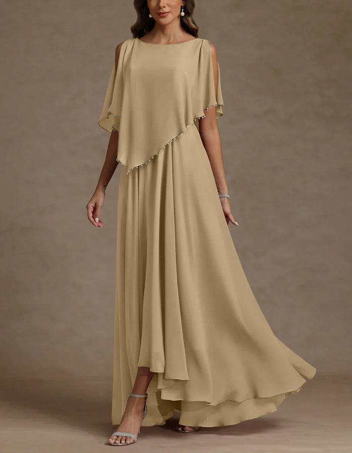 Vestido Maxi de Chiffon de Cor Sólida Estilo Capa