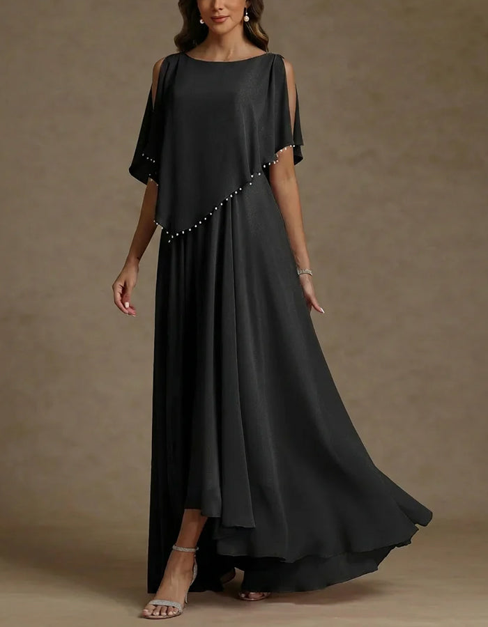 Effen kleur chiffon maxi-jurk in cape-stijl  