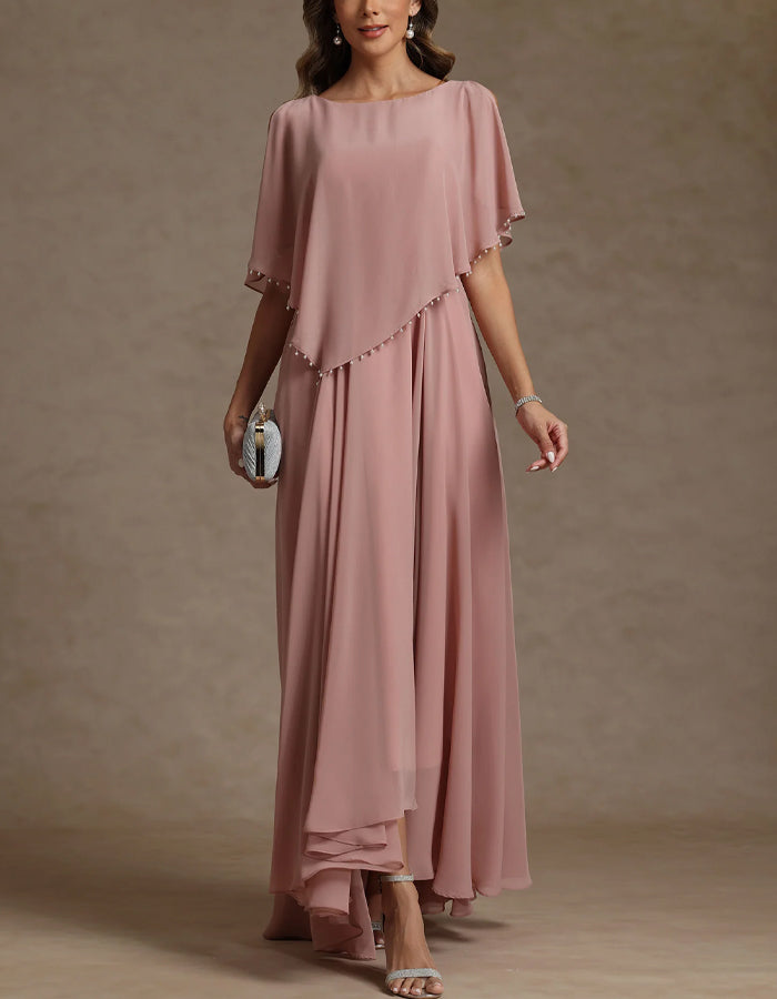 Einfarbiges Maxikleid aus Chiffon im Cape-Stil