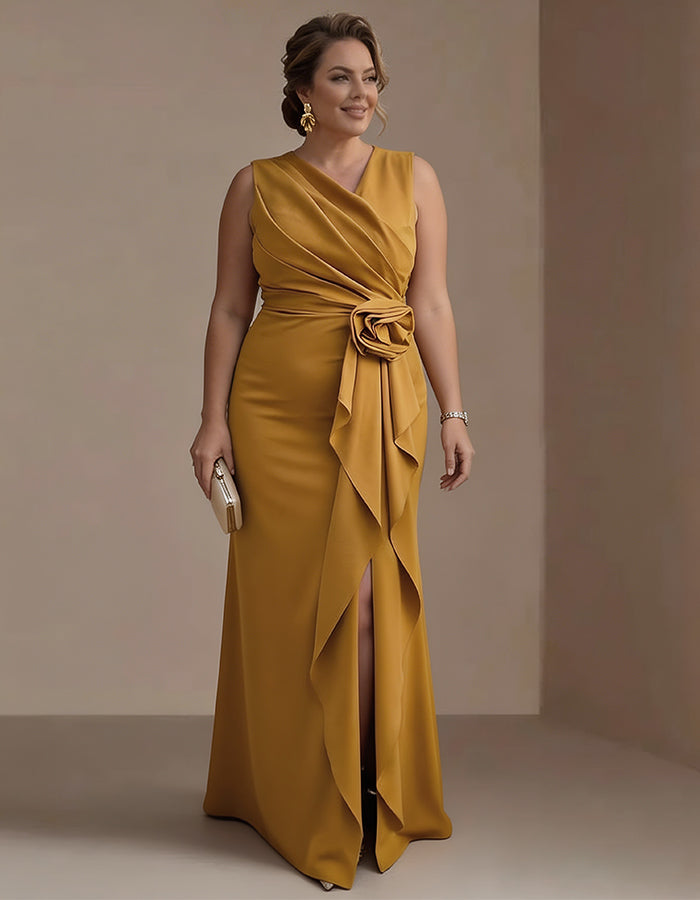 Yellow 3D Floral Slit Maxi Dress