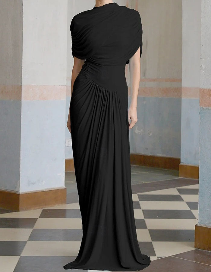 Hoher Ausschnitt drapierter Oberkörper Säulen-Maxikleid