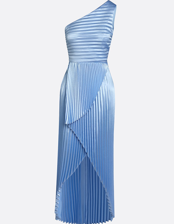 Robe longue asymétrique plissée à une épaule