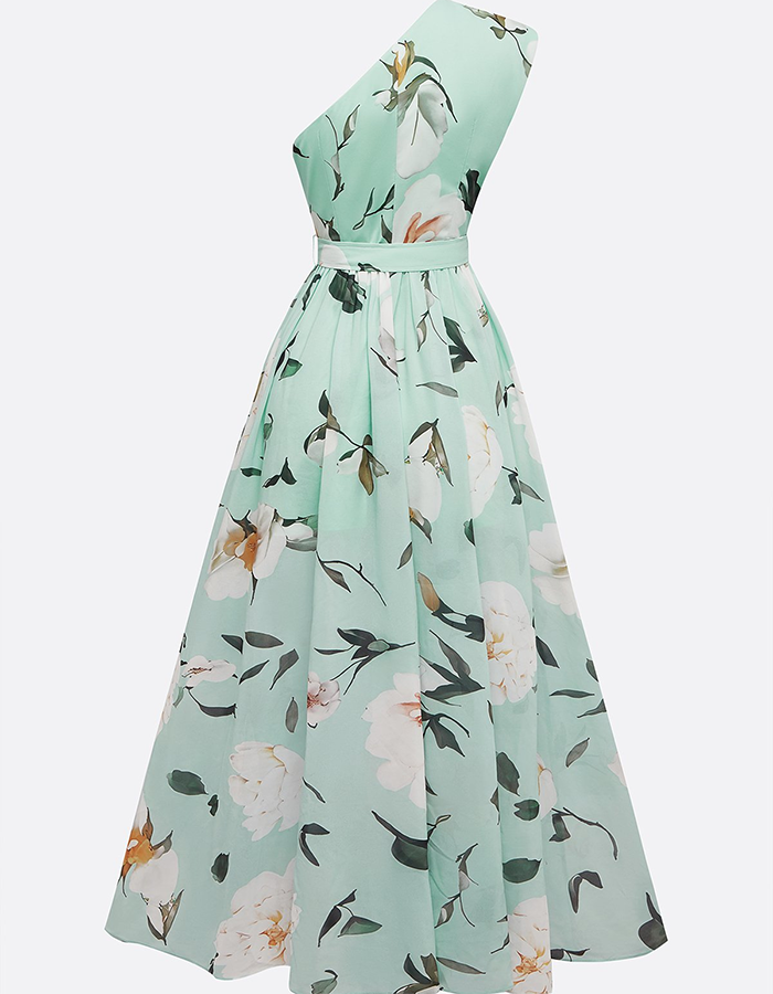 Robe longue en mousseline à une épaule
