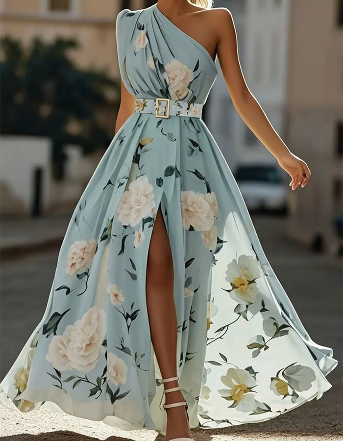فستان ماكسي شيفون بكتف واحد