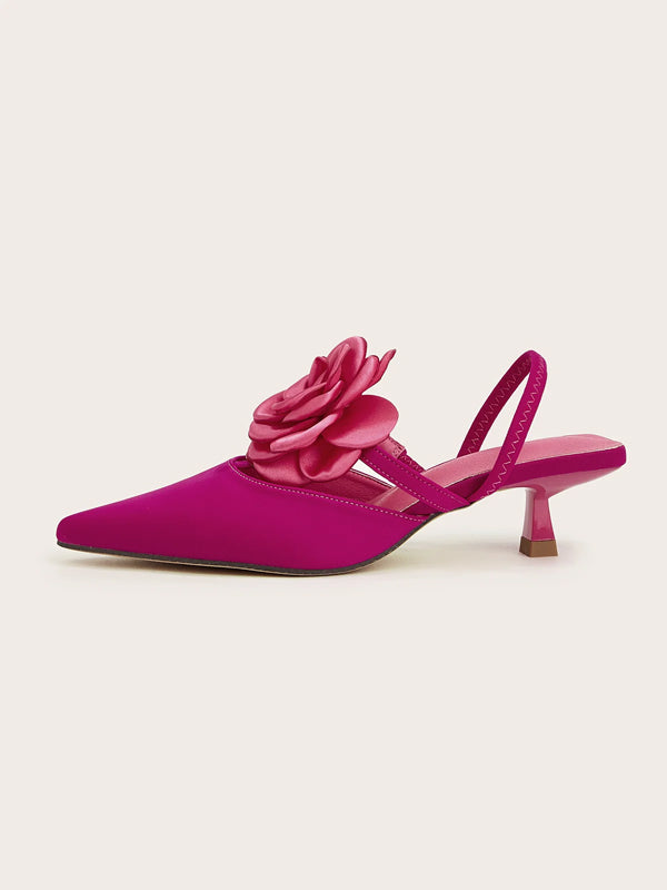 Einfarbige spitze Stiletto-Absätze mit Blumenverzierung