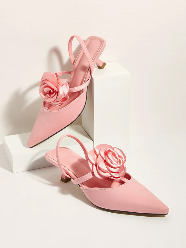 Einfarbige spitze Stiletto-Absätze mit Blumenverzierung