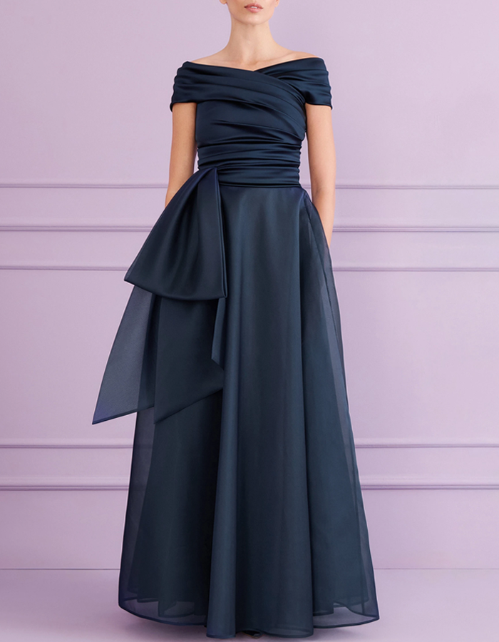Vestido Maxi Drapeado Ombro a Ombro