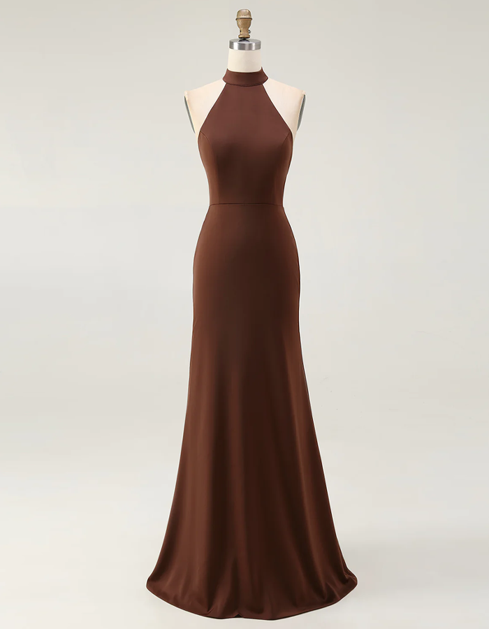 Classic Satin Halter-Neck Mermaid Maxi Dress