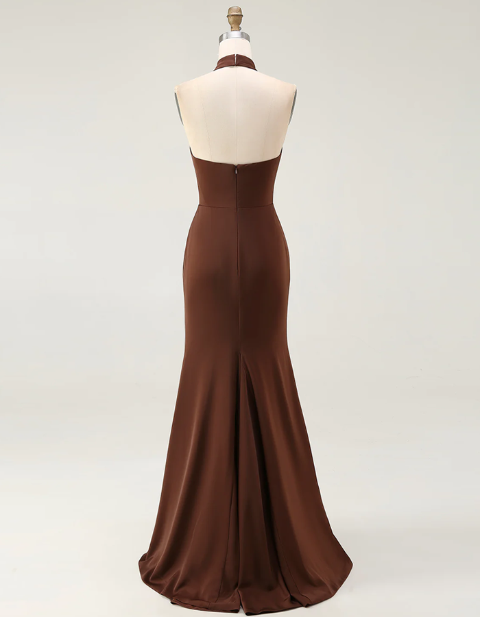 Classic Satin Halter-Neck Mermaid Maxi Dress