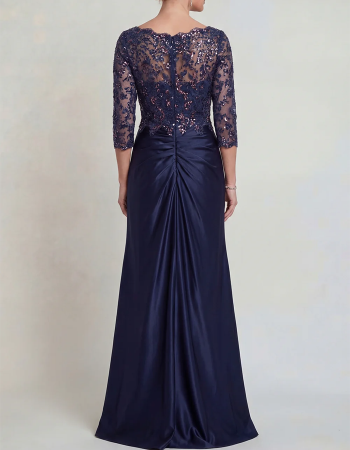 V-Neck Sequined Lace Satin Mermaid Maxi Dress