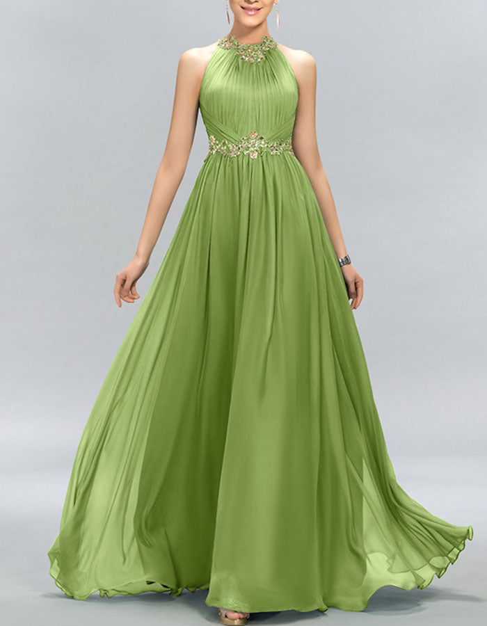 Vestido maxi verde esmeralda de chiffon plissado