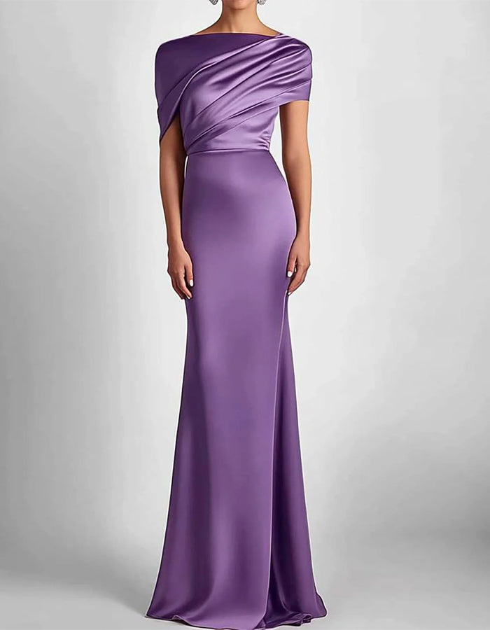 Vestido Maxi Roxo Escuro em Cetim Estilo Cauda de Peixe  