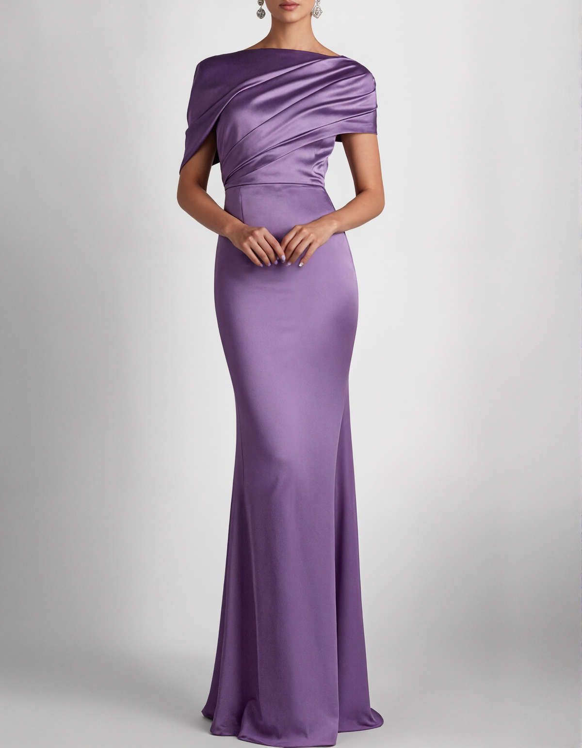 Tiefviolettes Satin-Maxikleid im Fischschwanz-Stil