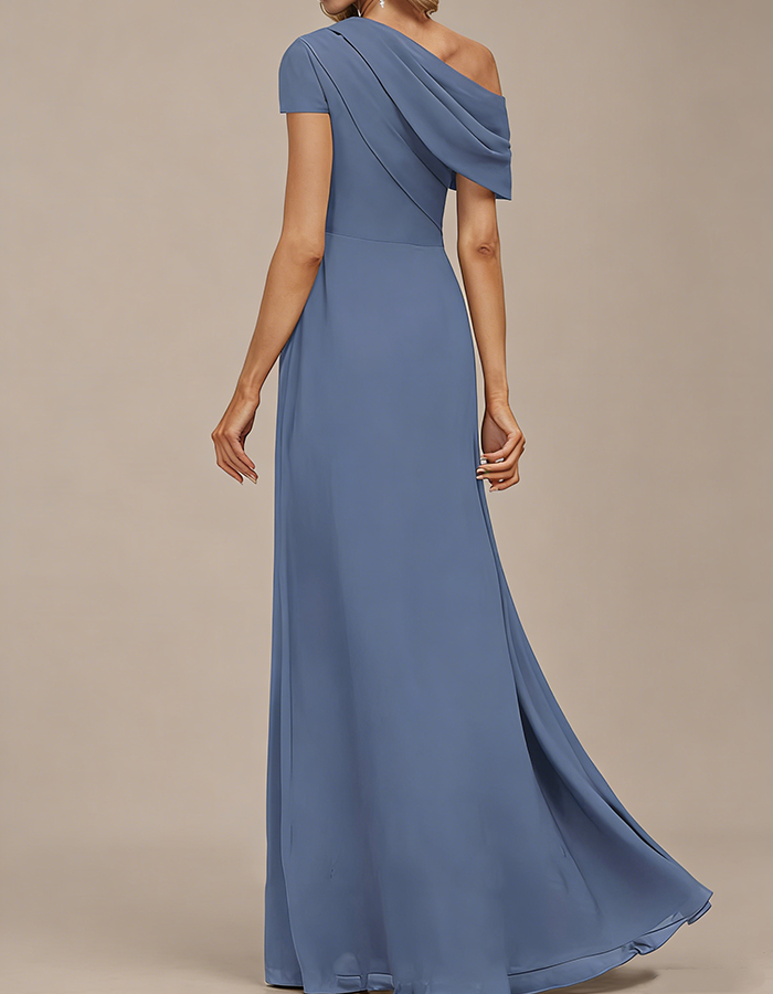 Vestido maxi assimétrico de chiffon com um ombro só