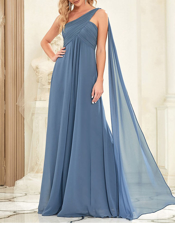 Vestido largo de gasa drapeado con un solo hombro