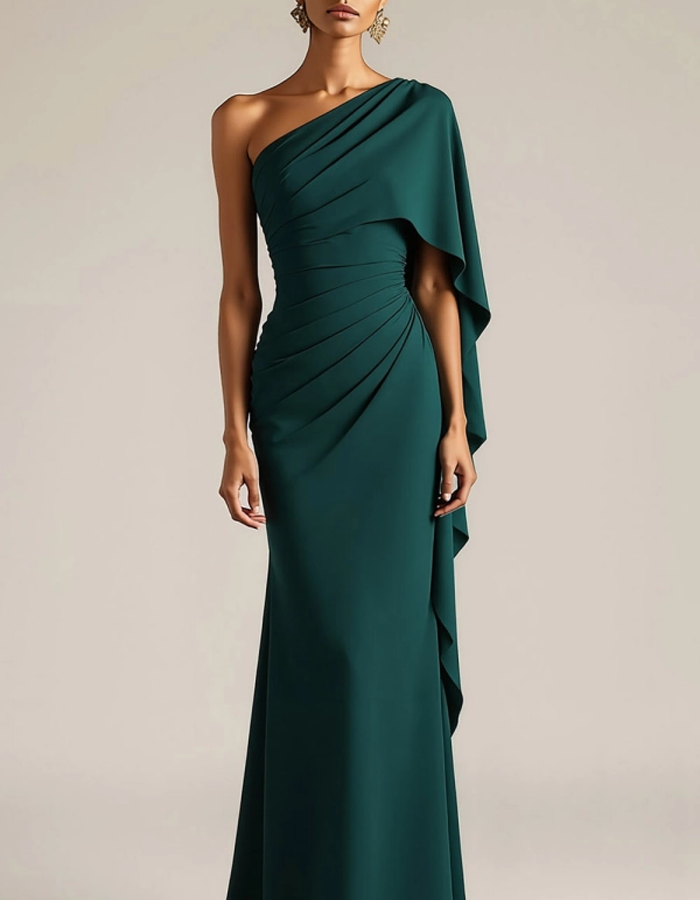שמלת מקסי צמודה עם כתף אחת Draped
