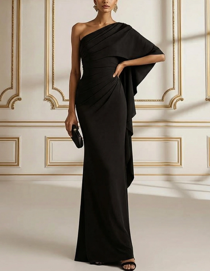 Ein-Schulter Drapiertes Slim Fit Maxikleid