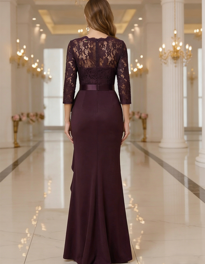 V-neck Lace-satin Mermaid Maxi Dress