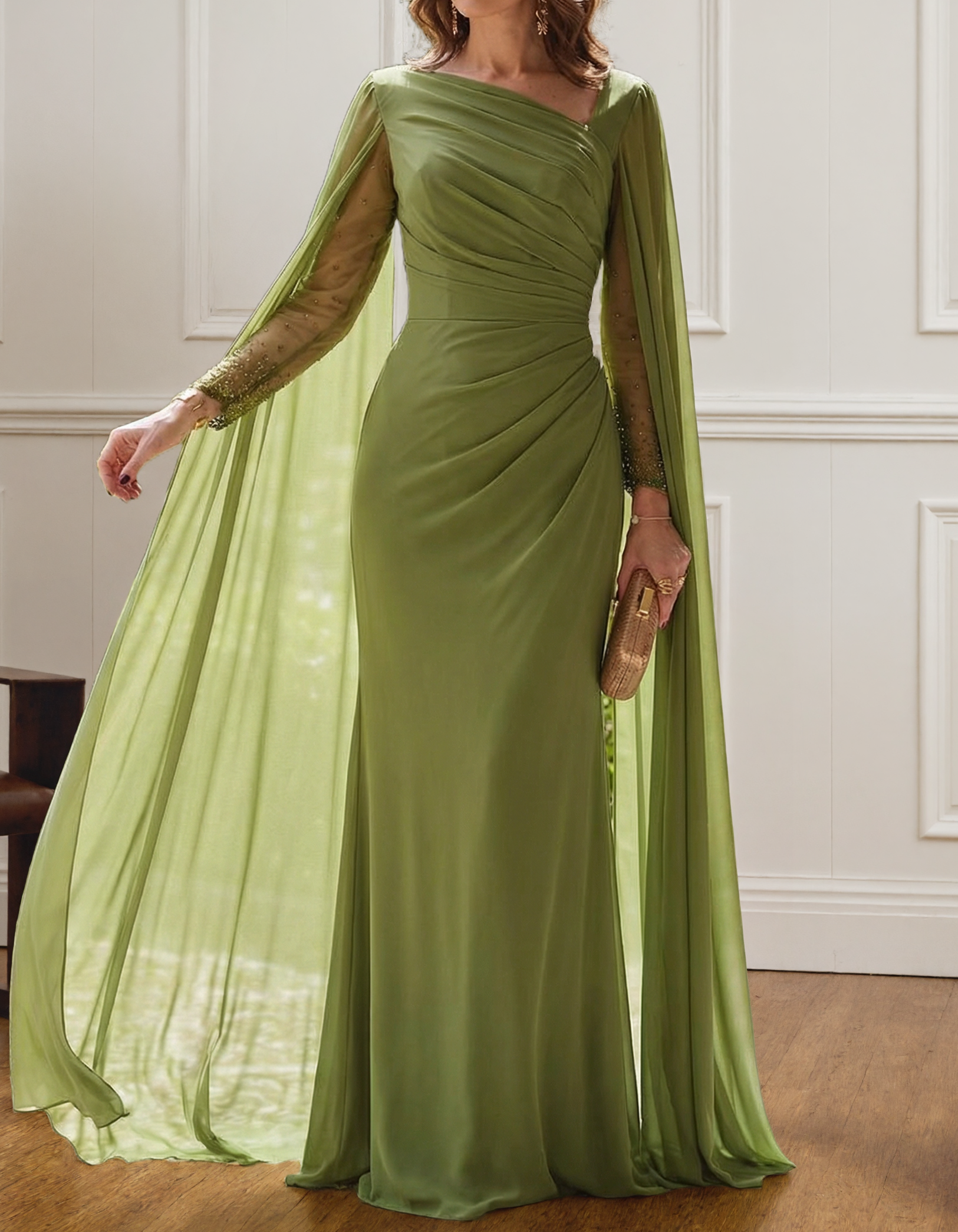 Chiffon Sjaal Met Vissestaart Maxi Jurk