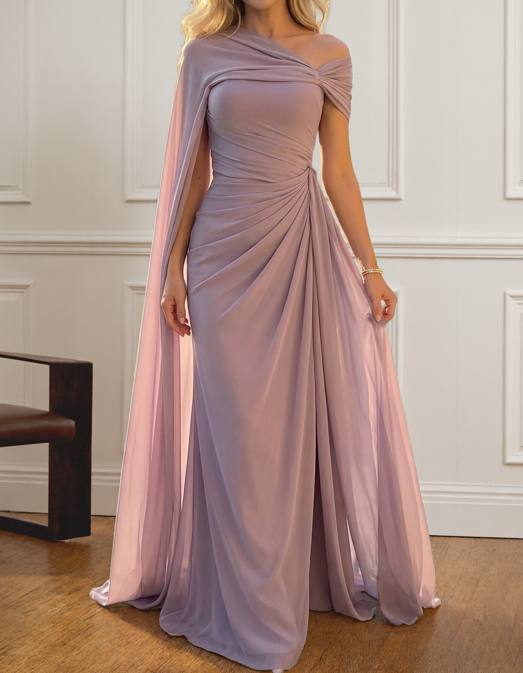 Chiffon Maxikleid mit Schleppe und Fischschwanz