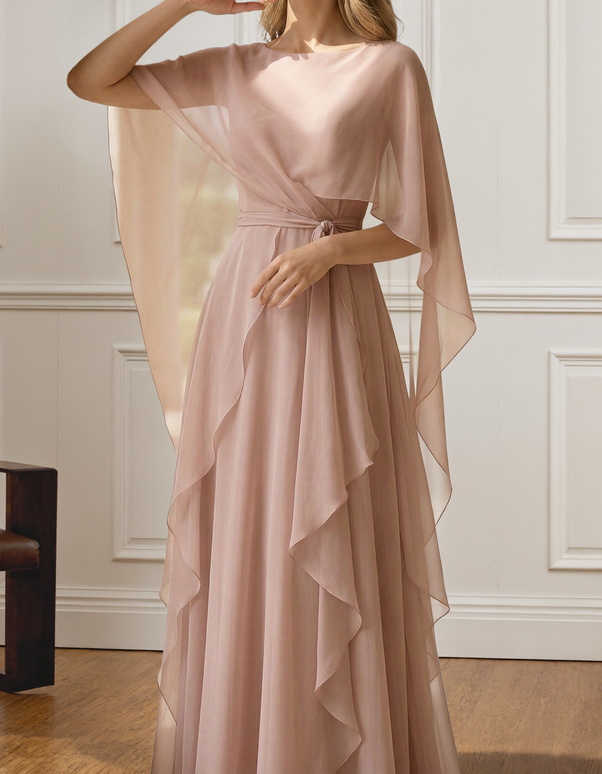 Chiffon Ronde Hals Sjaal Maxi Jurk