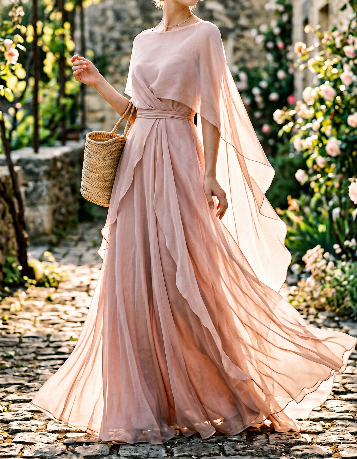 Chiffon Ronde Hals Sjaal Maxi Jurk