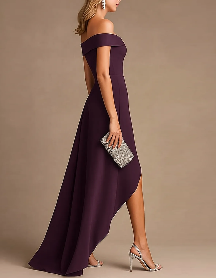 Off-the-shoulder Draped High-low Hem Maxi Dress