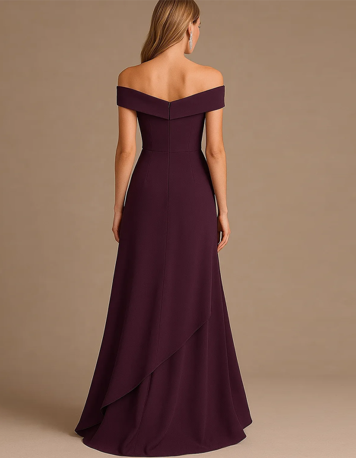 Off-the-shoulder Draped High-low Hem Maxi Dress