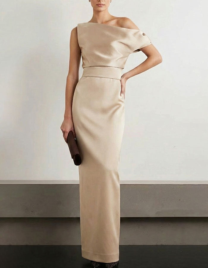 One-shoulder Draped Satin Maxi Dress