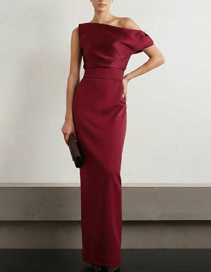 One-shoulder Draped Satin Maxi Dress