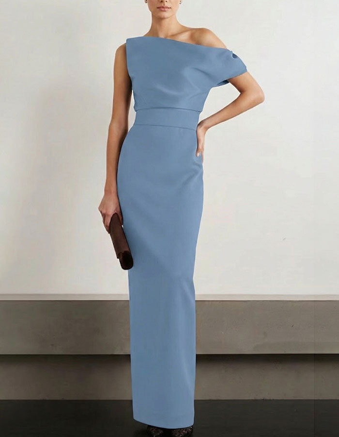 One-shoulder Draped Satin Maxi Dress