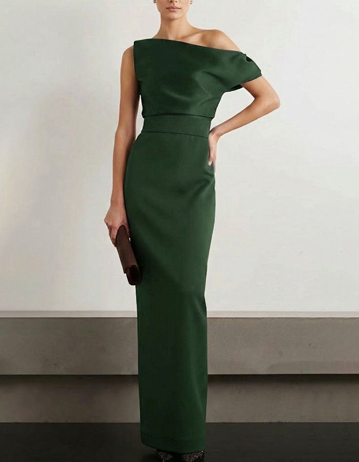 One-shoulder Draped Satin Maxi Dress