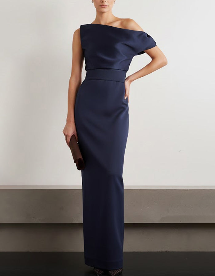 One-shoulder Draped Satin Maxi Dress