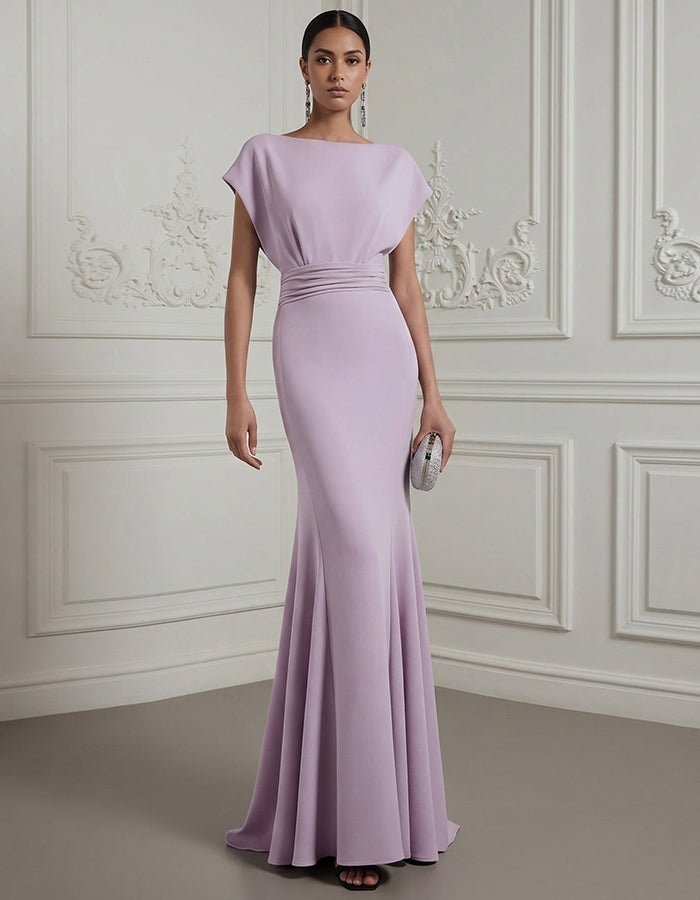 Robe longue queue de poisson en tissu mélangé violet taro drapé style capitaine