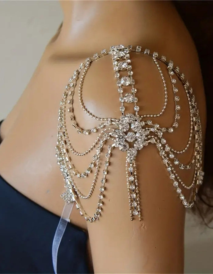 Cadena de hombro con borla de diamantes de imitación multicapa