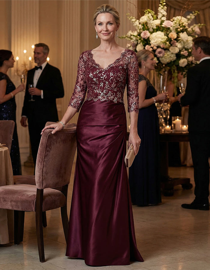 Effen Kleur Pailletten Kant Gecombineerd Satijnen Fishtail Maxi Jurk